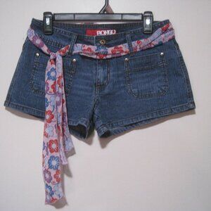 BONGO WOMEN'S JUNIOR SIZE 7 DENIM MID RISE MINI HOT JEAN SHORTS WITH FLORAL SASH
